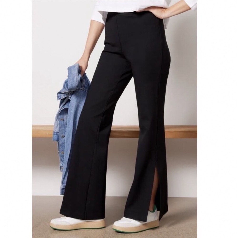 Spanx Perfect Pant Hi-Rise Flare Split Hem Black‎ 1X Womens Pull On Trousers